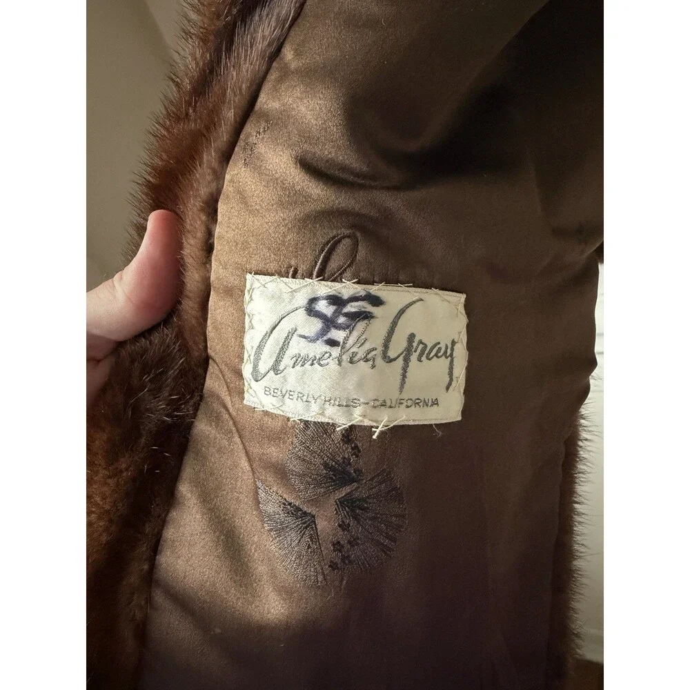 Vintage Anne Lee Gray Beverly Hills Genuine Brown Mink Fur Stole Cape Bolero